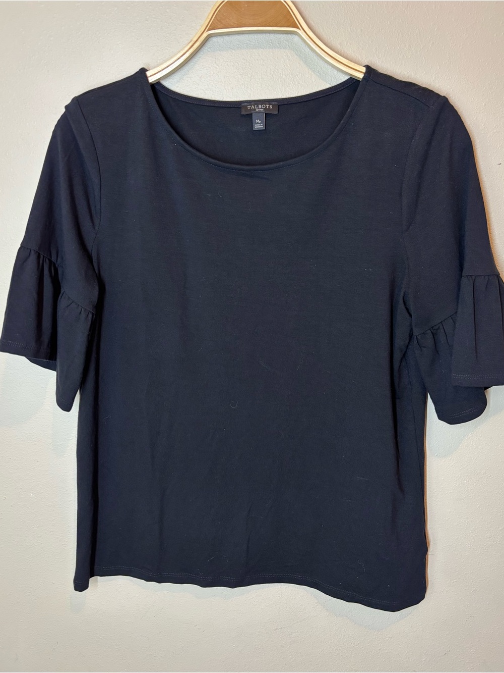 Talbots Black Riffle Sleeve tee, petite medium, black